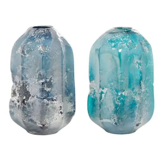 11.5" Blue Glass Contemporary Vase Set {9}