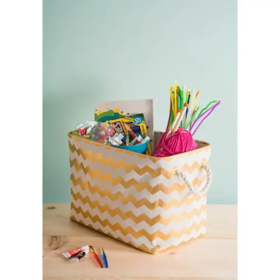 Large Polyester Chevron Rectangle Bin Gold {5}