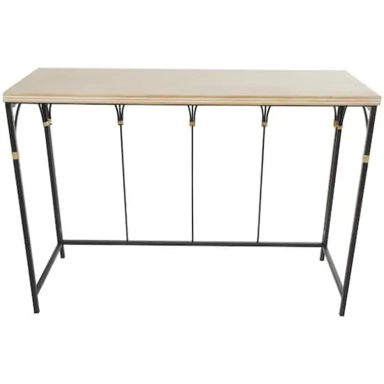 42.5" Black Arched Console Table with Zig Zag Patterned Top and Rattan Accents {9}