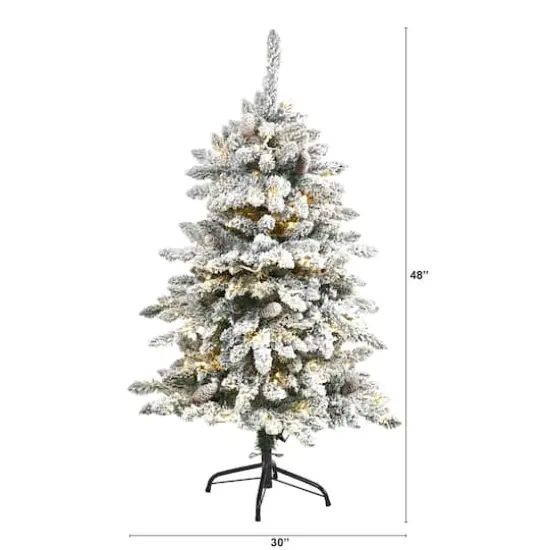 4ft. Pre-Lit Flocked Livingston Fir Pinecones Artificial Christmas Tree with Clear Warm LED Lights {3}
