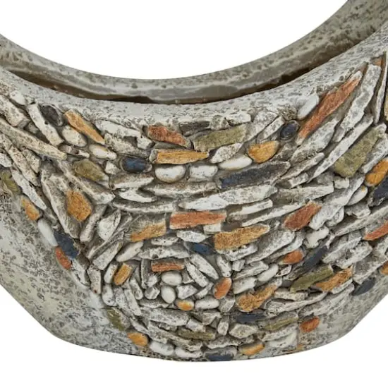 16" Gray Fiberglass Planter with Stone Mosaic Design {4}