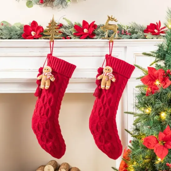 Glitzhome® 22"L Red Knitted Christmas Stocking with Gingerbread Man Ornament {3}