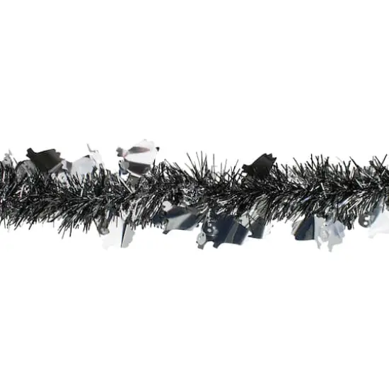 50ft. Black & Silver Ghosts Halloween Tinsel Garland {3}