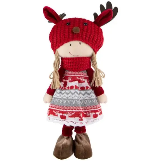 16'' Little Nordic Girl in Moose Antler Hat Christmas Figure {1}