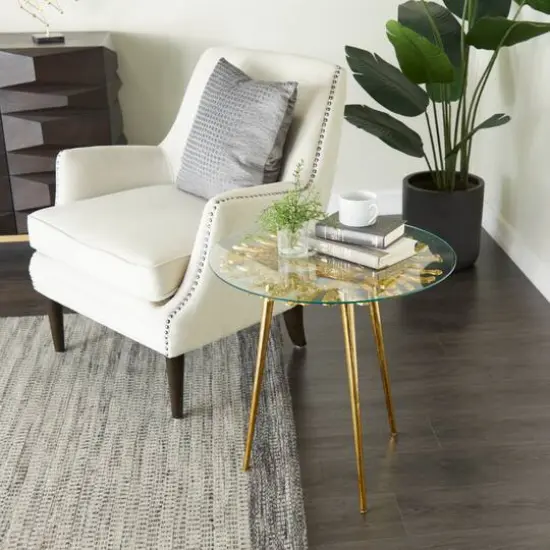 Gold Aluminum Modern Accent Table, 22" x 22" x 22" {12}