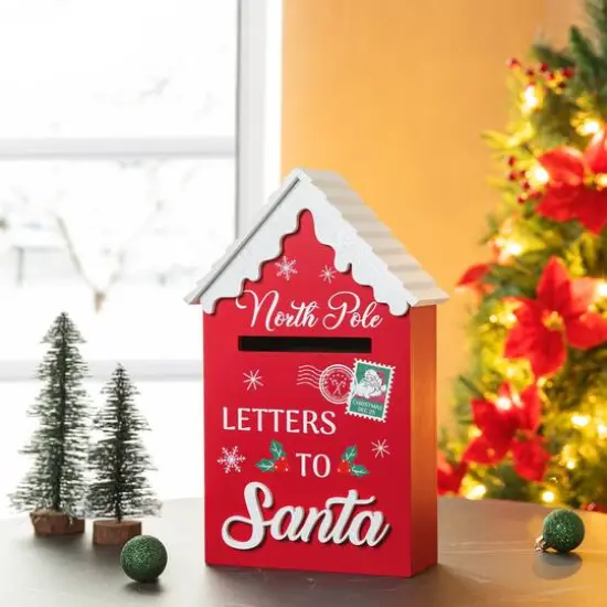 Glitzhome&reg; 14" Christmas Wooden Mailbox Table D&eacute;cor {3}