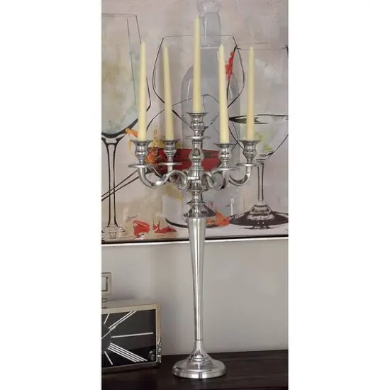 24'' Silver Aluminum Traditional Candle Holder {7}