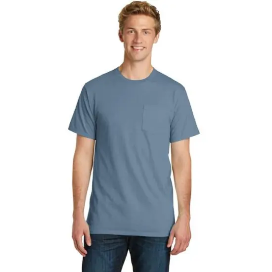 Port & Company® Beach Wash® Garment-Dyed Adult Pocket T-Shirt Denim Blue {4}