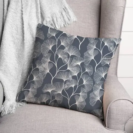 18" Gingko Leaves Indoor/Outdoor Pillow Slate {3}