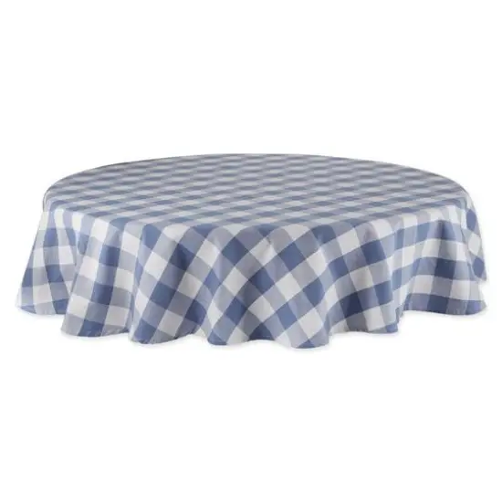 DII&reg; 70" Buffalo Check Round Tablecloth Stonewash Blue and White {1}