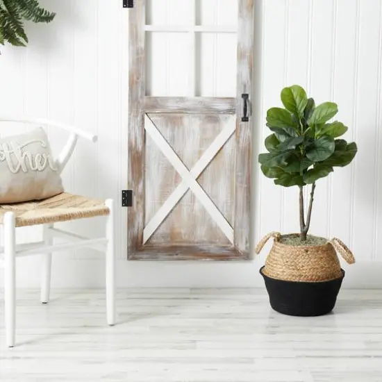 3ft. Artificial Fiddle Leaf Fig Tree With Handmade Cotton & Jute Woven Basket DIY Kit Black {9}