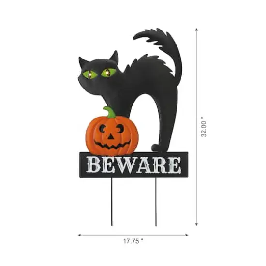Glitzhome&reg; 32" Lighted Metal Halloween Black Cat Yard Stake {4}