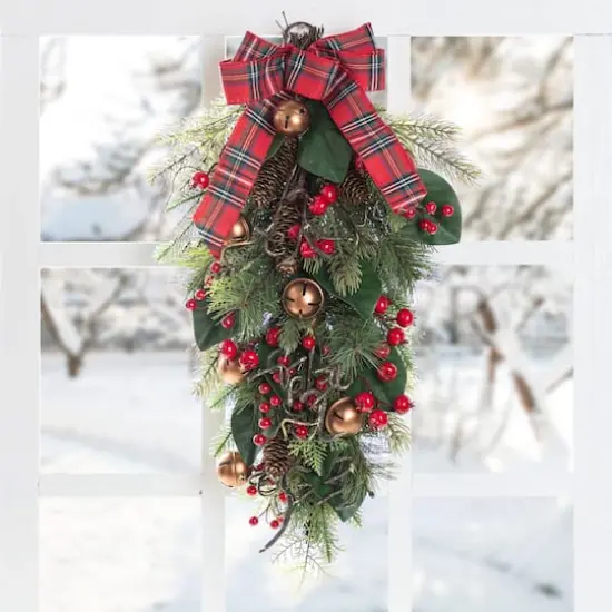 Glitzhome&reg; 28"H Christmas Bell, Pinecone & Berry Bow Teardrop {3}