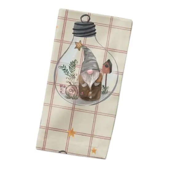 Cream & Red Check Gnome Globe Pattern Cotton Twill Napkin {3}