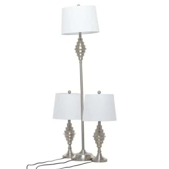 Set of 3 Silver Iron Coastal Table Lamp, 59" x 10" x 10" {6}