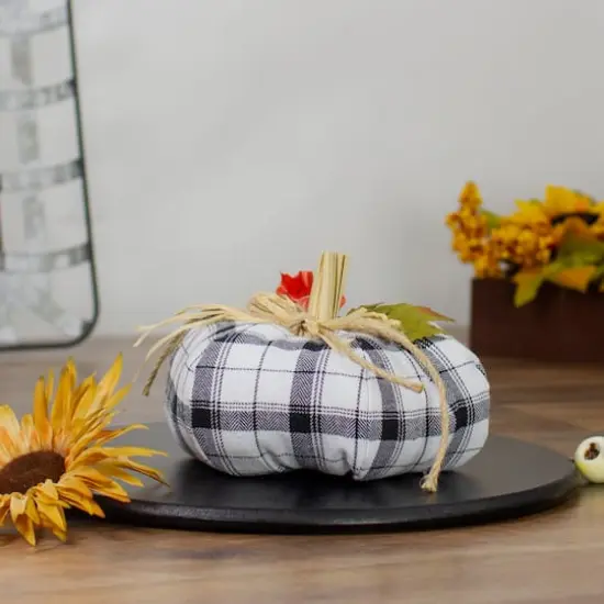 4" Black & White Fabric Fall Harvest Tabletop Pumpkin {3}