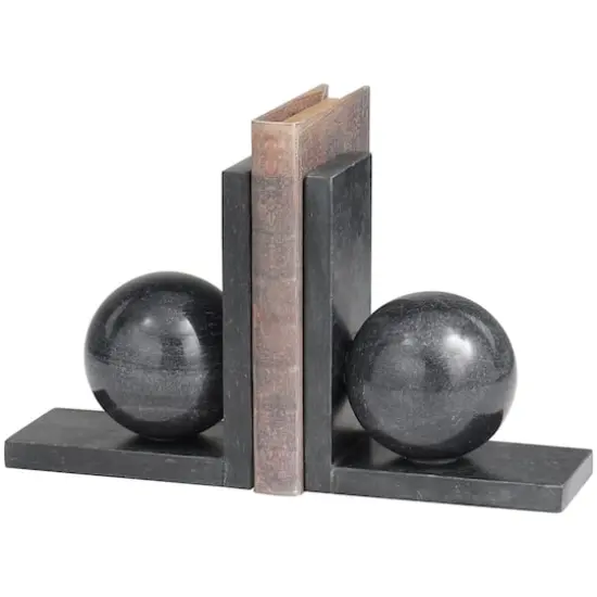 7.25" Black Orb Modern Marble Bookends, 2ct. {5}