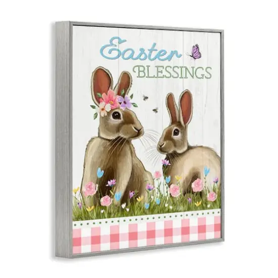 Stupell Industries Easter Blessings Gingham Spring Bunnies Framed Giclee Art Gray {4}