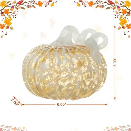 Glitzhome&reg; 6" Fall Amber Dots Round Glass Pumpkin {9}
