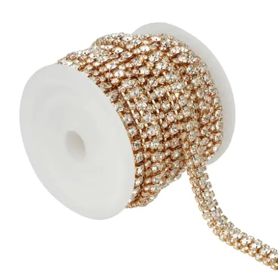 3yd. Glass 3-Row Rhinestone Chain Spool by Bead Landing&trade; Clear/Gold Finish {1}