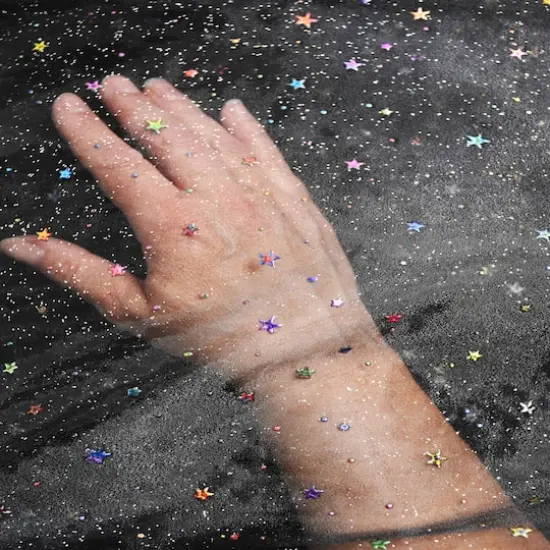 Feldman Black Hologram Star Polyester Fabric {3}