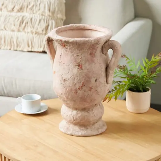 17" Pink Ceramic Antique Style Distressed Decorative Vase {3}