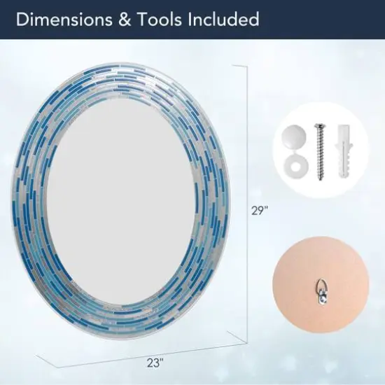 Head West Aqua/Blue3 Tile Framed Oval Wall Vanity Mirror - 23" x 29" {8}