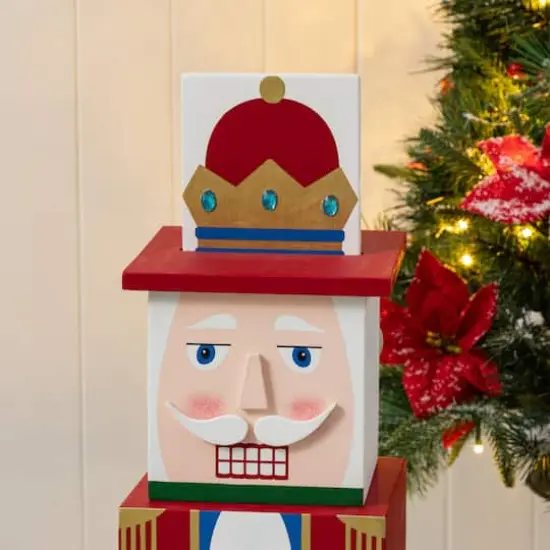 Glitzhome&reg; 24.5" Christmas Wood Santa and Nutcracker Reversible Boxed Porch Decor {7}