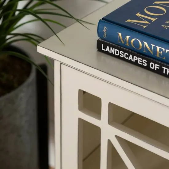 Walker Edison 32" Antique White Fretwork Accent Storage Cabinet {8}