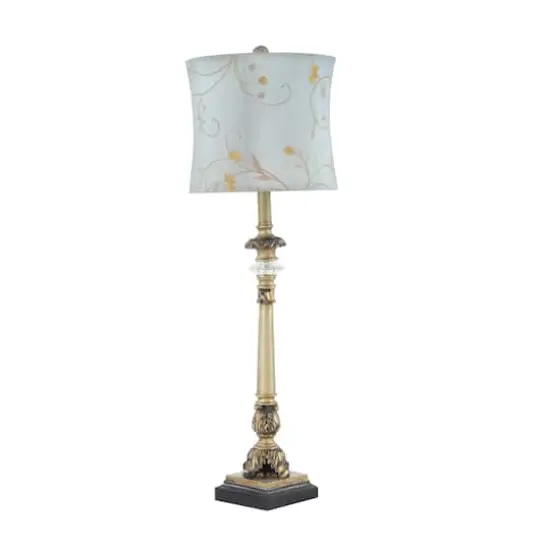 Set of 2 Tuscan Hexagonal Gold Metal and Polystone Floral Buffet Lamp, 32.50" x 11" x 11" {4}
