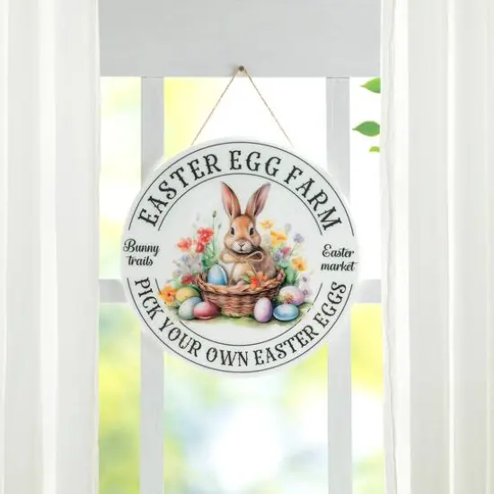 Glitzhome&reg; 11.75" Easter Bunny Round Wall or Door Hanger {8}