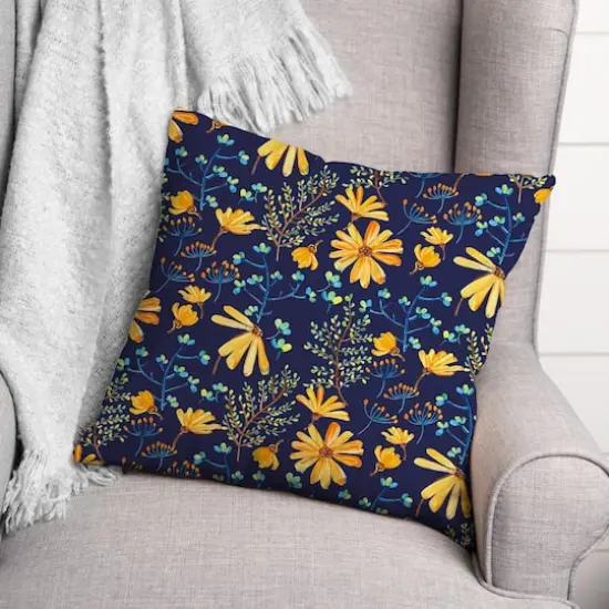 Flowers & Foliage Throw Pillow Navy {3}