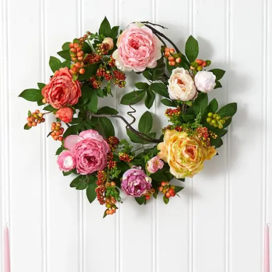 20'' Light Pink Peony & Berry Wreath {3}