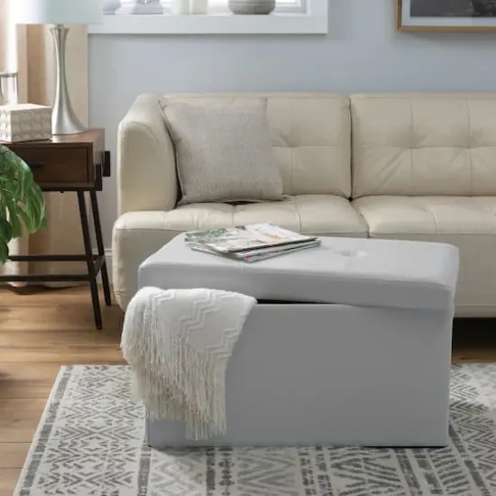 Simplify Faux Leather Double Folding Storage Ottoman Gray {5}