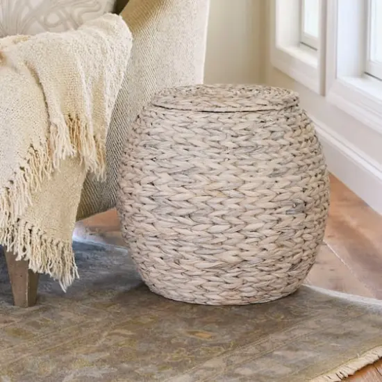 Household Essentials 19" Woven Hyacinth Storage End Table White {4}