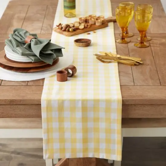 Yellow and White Checkers Table Runner 14" x 108" {5}