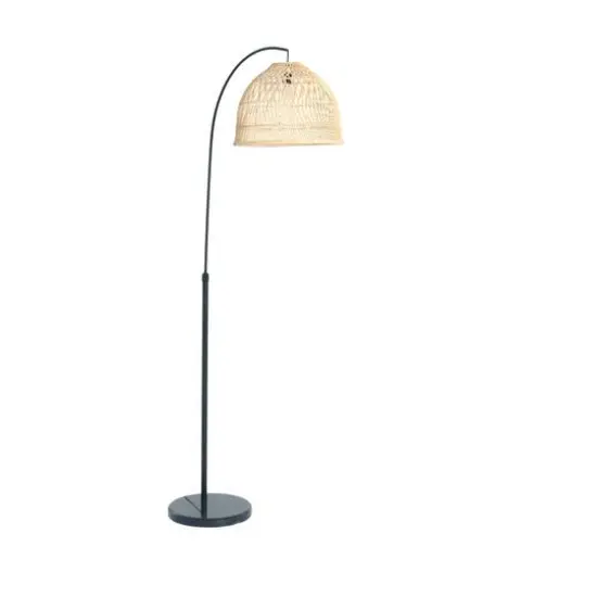 Hello Honey&reg; Modern Boho Floor Lamp with Marble Base & Rattan Shade Black/Cream {9}