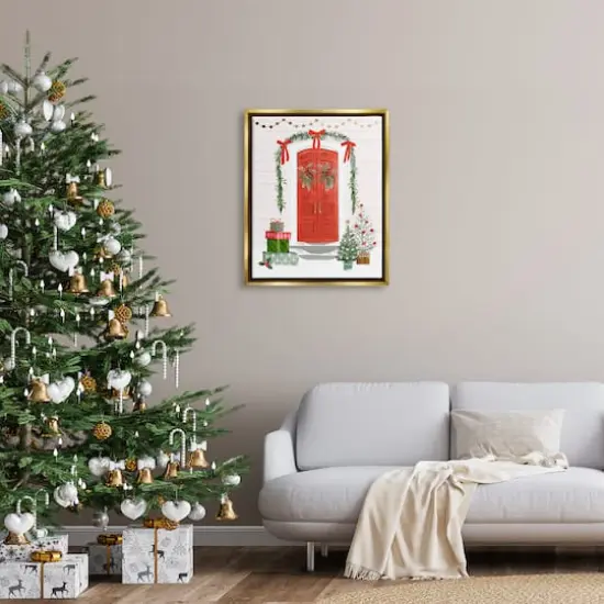 Stupell Industries Red Jolly Christmas Doorway Gold Framed Floater Canvas Wall Art {3}