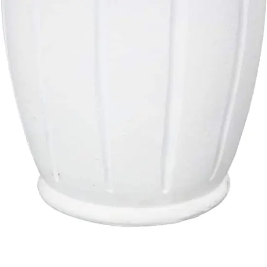 20" White Magnesium Oxide Decorative Vase with Light Brown Beads & Carved Grooves {5}