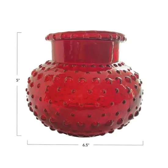 Hello Honey&reg; 5" Red Round Glass Hobnail Vase {4}