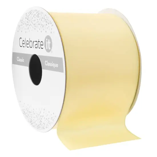 2.5" x 10yd. Satin Wired Ribbon by Celebrate It® Classic Light Yellow {1}
