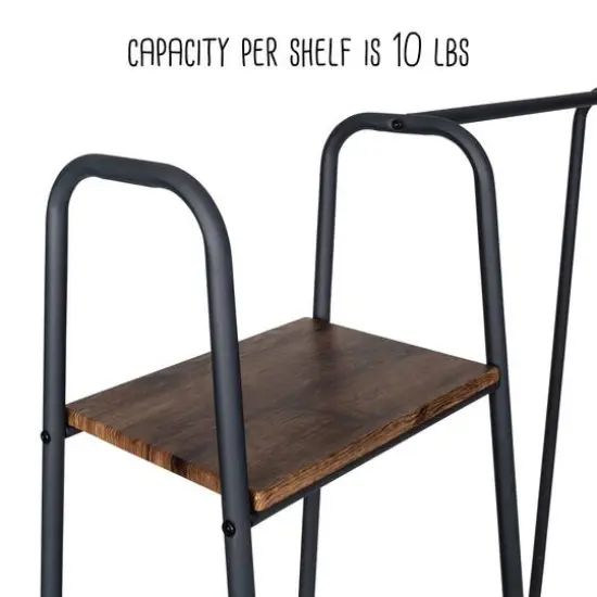 Honey Can Do Black/Natural Freestanding Metal Clothing Rack with Wood Shelves {10}