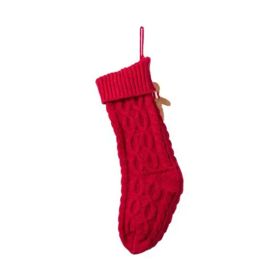 Glitzhome® 22"L Red Knitted Christmas Stocking with Gingerbread Man Ornament {7}