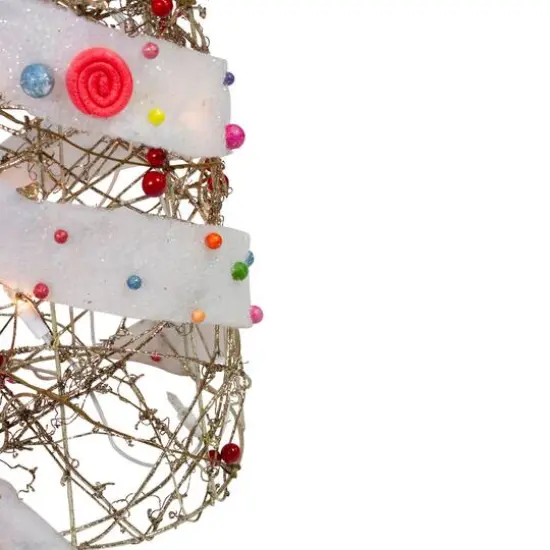 Set of 3 Lighted Champagne Gold Rattan Candy Covered Cone Tree Christmas Yard Art Decorations 39.25" {7}