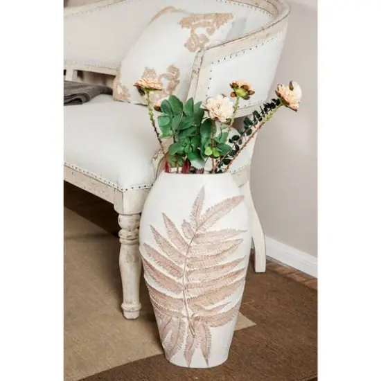 White Polystone Boho Style Vase, 18" x 10" x 6" {9}