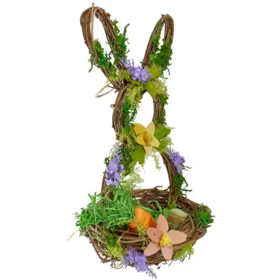 14.5" Brown & Green Floral Easter Bunny Decorative Basket {4}
