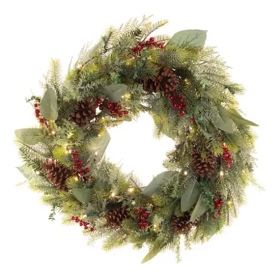 Village Lighting 30" Pre-Lit Winter Frost Christmas Wreath, Clear LED Lights {1}