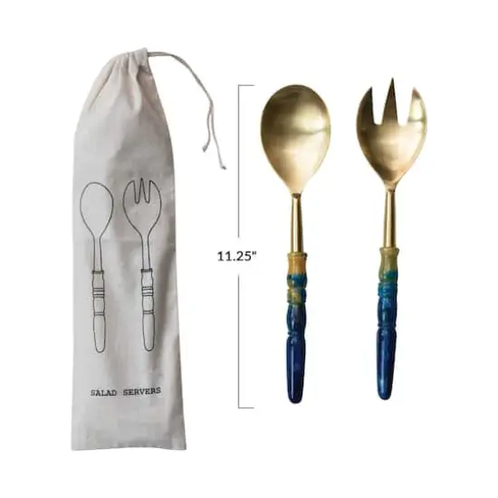 Hello Honey 2-Piece Stainless Steel Salad Servers with Marbled Resin Handles, Gold Finish and Blue {5}