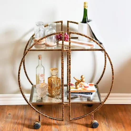 Hello Honey&reg; Modern Hammered Brass Round Bar Cart {9}