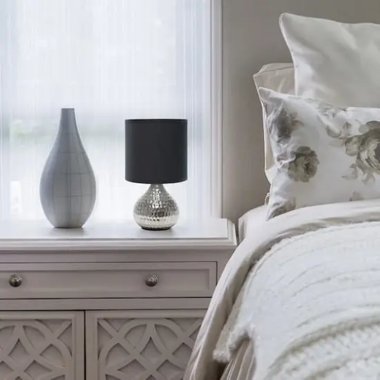 Simple Designs Hammered Silver Table Lamp Black {4}